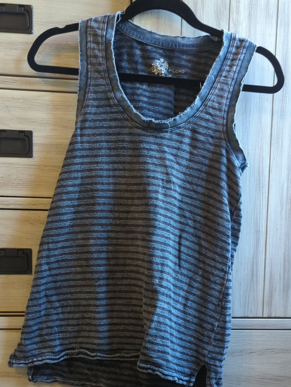 Pilcro Striped Raw-Edge Tank Top in Dark Blue And Medium Blue